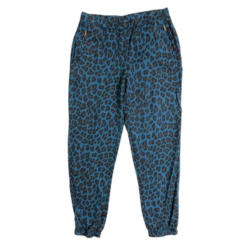 YFP Young Fabulous Broke Animal Print Jogger Pants 100% Tencel Teal SZ L NEW